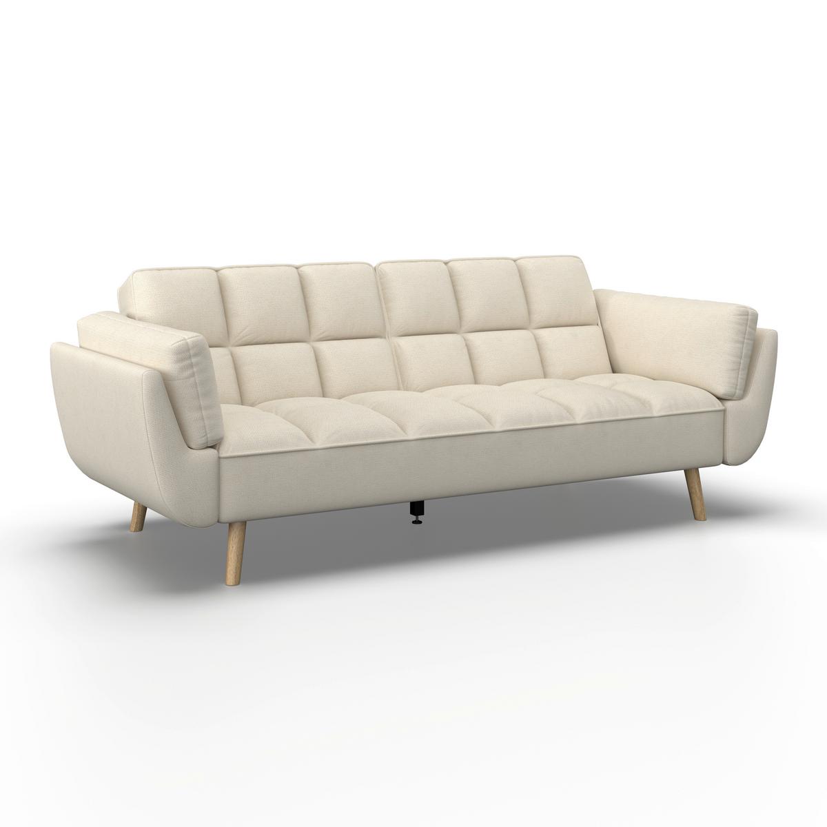 Schlafsofa Cora Webstoff Creme - Creme/Naturfarben, MODERN, Holz/Textil (214/92/81cm) - Bessagi Home
