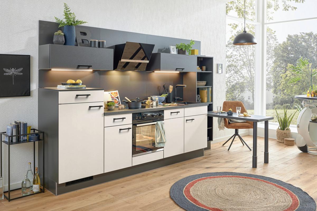 Küchenblock PN80 Graphitfarben/Hellgrau - Lavagrau/Hellgrau, MODERN, Holzwerkstoff/Metall (320cm) - Pino