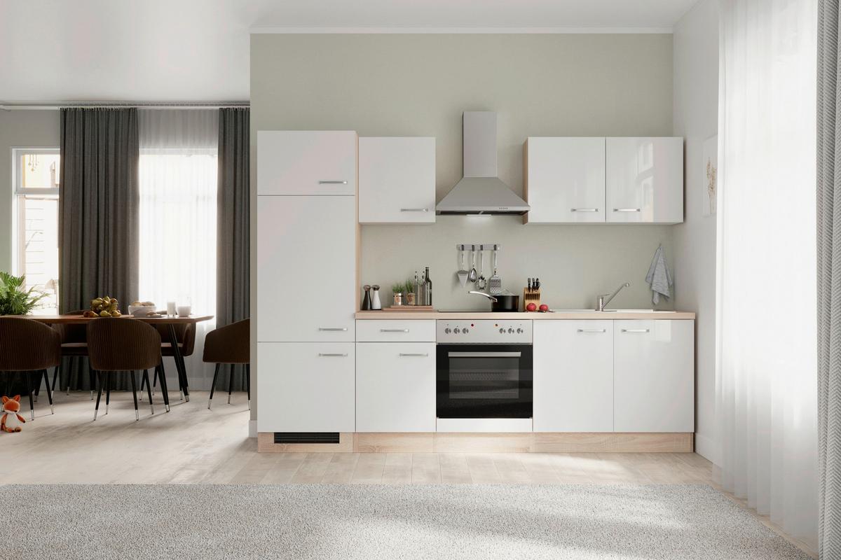 Kuhinjski Blok Z Aparati Valero, Bela, Barva Hrasta - barve nerjavečega jekla/bela, Moderno, kovina/leseni material (270cm) - FlexWell