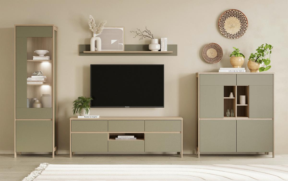 Wohnwand Stranda Eukalyptusholzfarben - Eukalyptusholzfarben/Eichefarben, Design, Holzwerkstoff (363/195/39cm) - MID.YOU