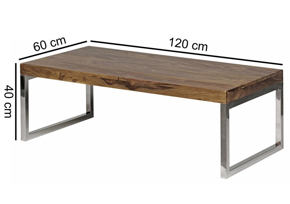 Couchtisch "Guna" ca. 120x60 cm, aus Sheesham - Chromfarben/Sheeshamfarben, Design, Holz/Metall (120/60/40cm) - MID.YOU