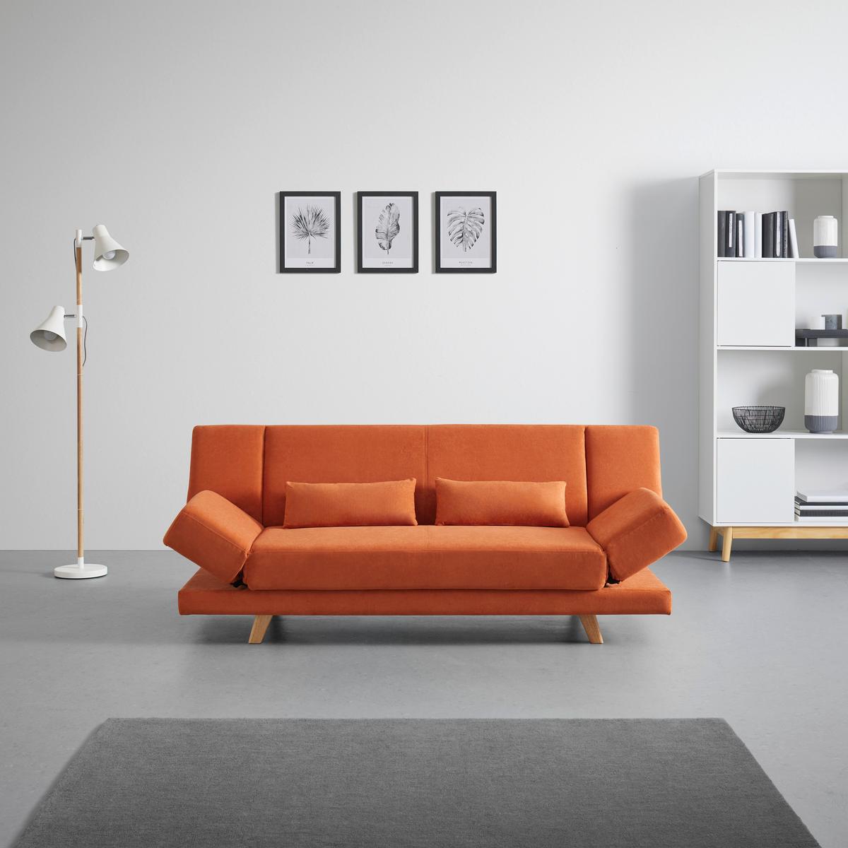canapé-lit orange, "Funky" - Orange/Naturfarben, Modern, Holz/Textil (183/73/79cm) - Bessagi Home
