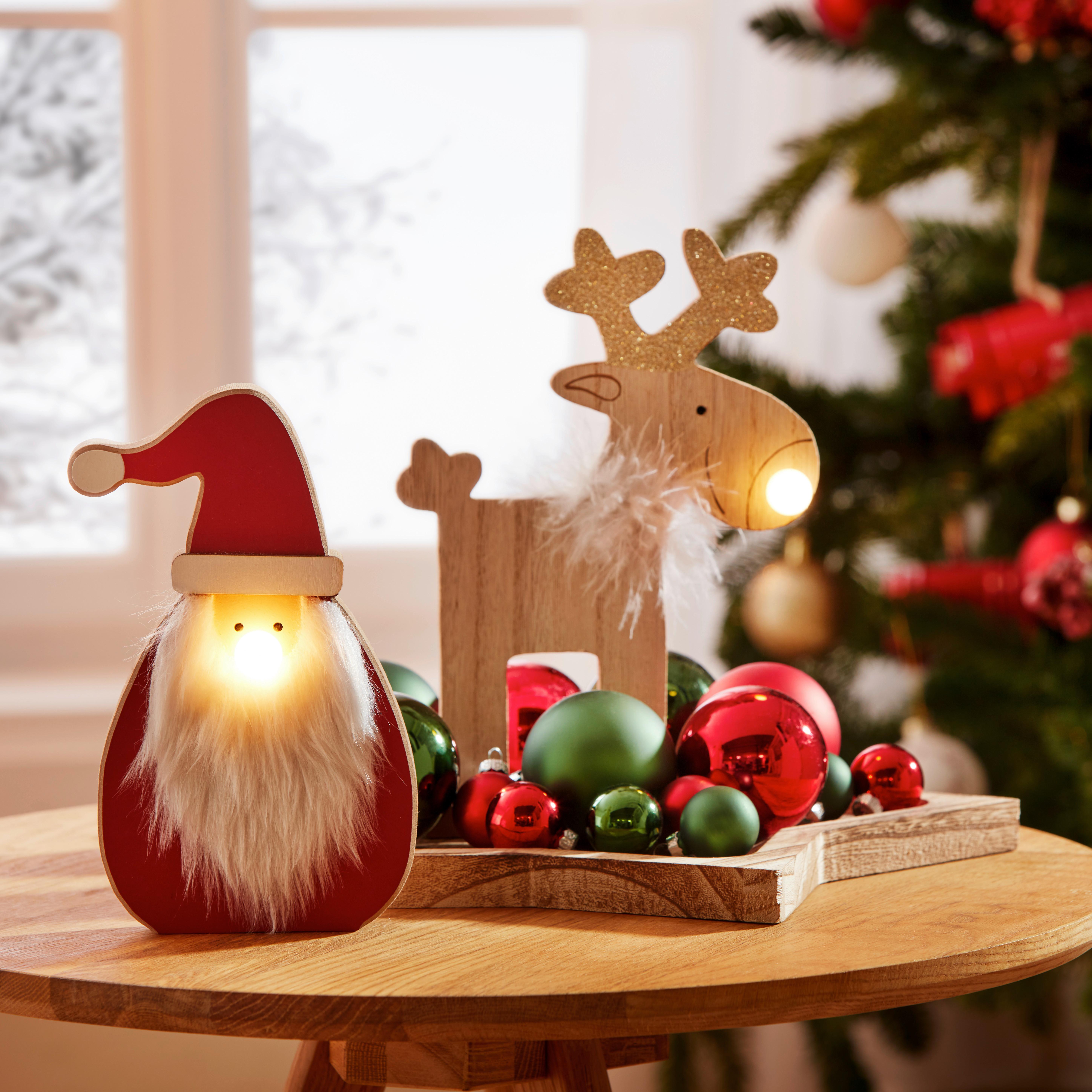 Led-díszlámpa Eckhard - bézs/piros, Konventionell, fa/szőrme (11/20/2cm)