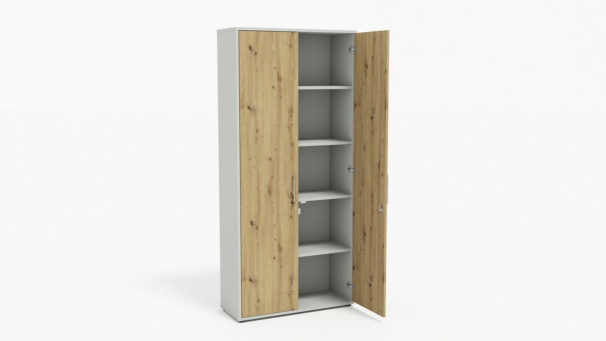 AKTENSCHRANK OFFICE EDITION - SW SET 4 - Hellgrau/Eiche Artisan, MODERN, Holzwerkstoff (128,5/185,6/33cm) - MID.YOU