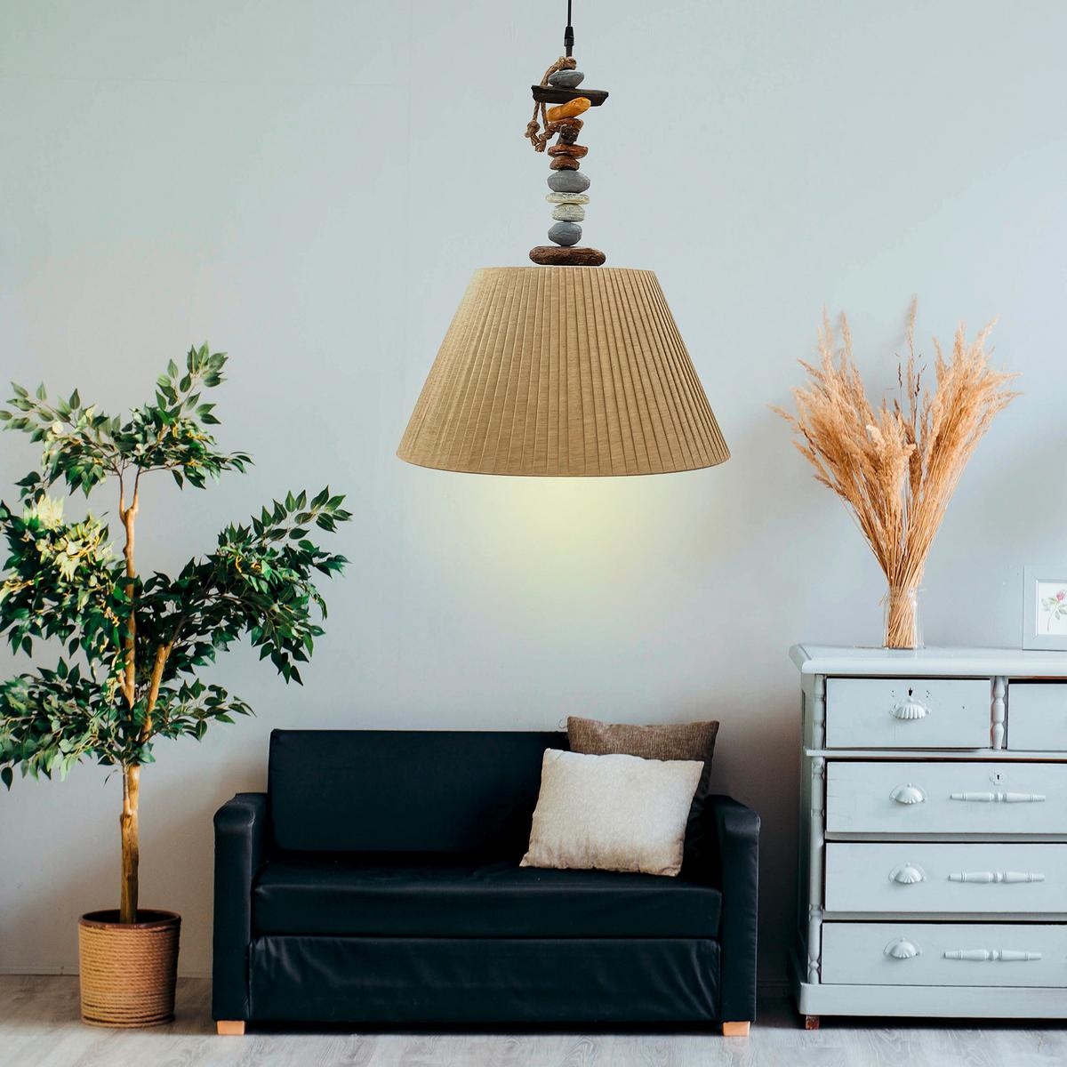 Pendelleuchte Stoney Weiß/Braun max. 22 Watt - Hellbraun/Dunkelbraun, KONVENTIONELL, Kunststoff/Textil (45/110cm)