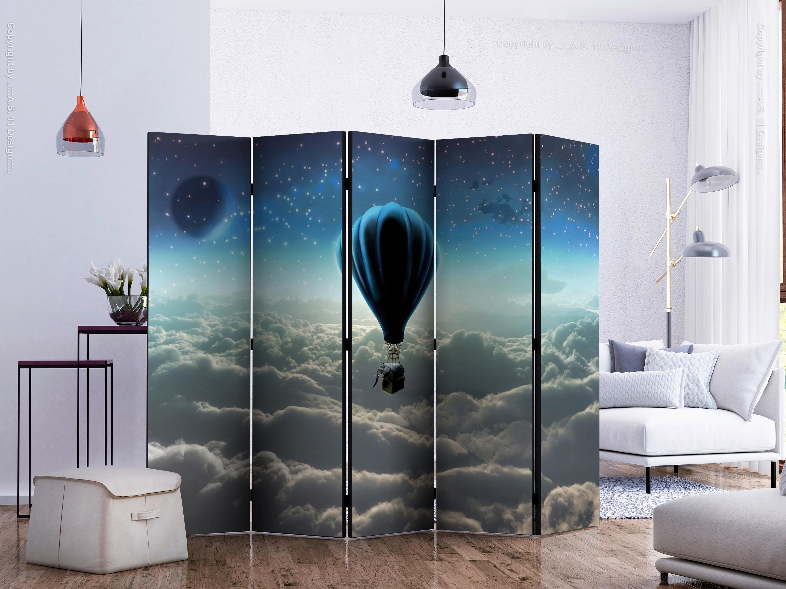 Paravan Night Expedition I, 5-Delni, Dvostranski - modra/siva, Basics, tekstil/les (225/172/3cm) - artgeist