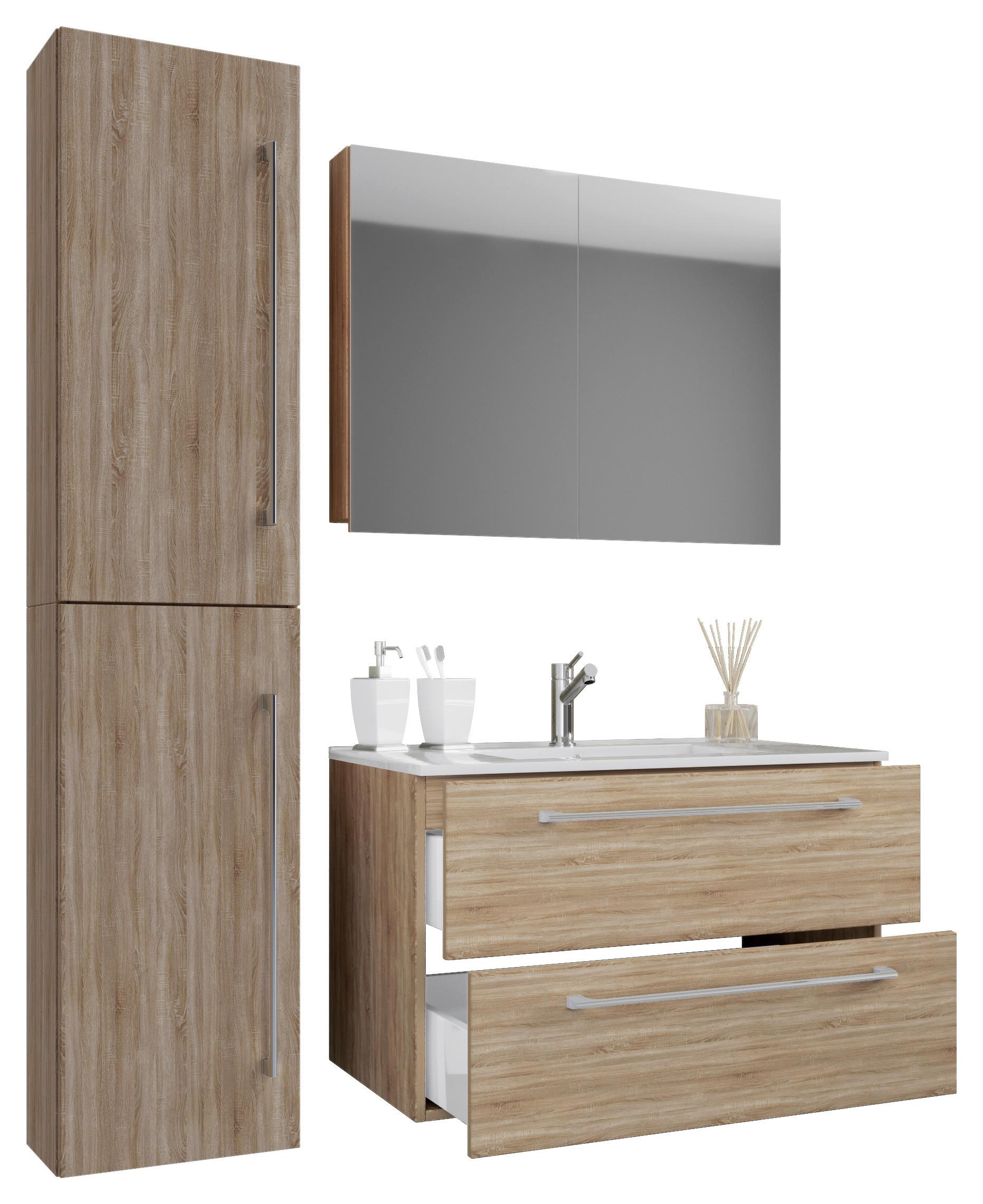 Kopalnica Badinos, Hrast - bela/barve aluminija, Moderno, kovina/leseni material (113cm) - MID.YOU