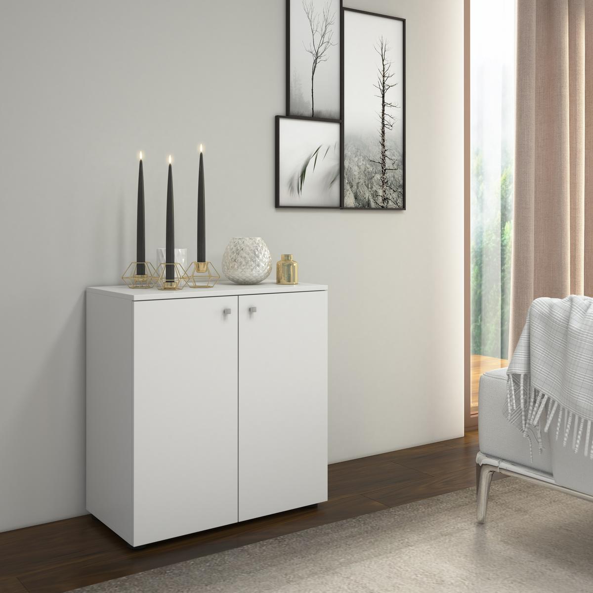 Kommode Vandol Mini ca. 70x70x39 cm Weiß - Silberfarben/Schwarz, Basics, Holzwerkstoff/Kunststoff (70/74/40cm) - MID.YOU