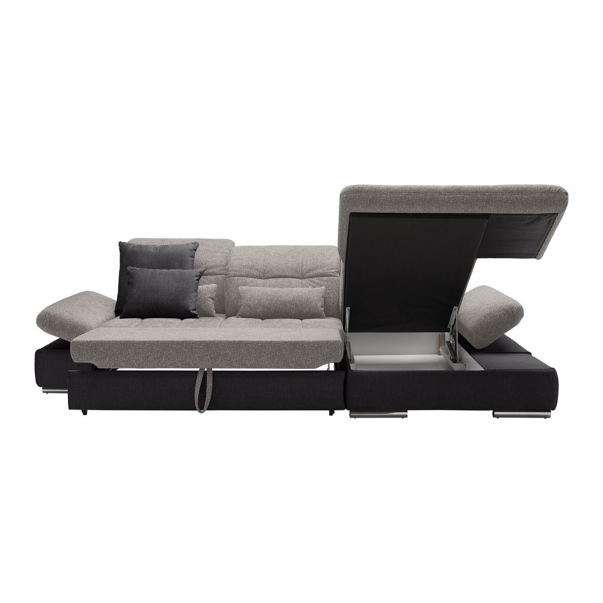 Wohnlandschaft Sanfino Silberfarben/Dunkelgrau - Chromfarben/Dunkelgrau, KONVENTIONELL, Holz/Textil (305/79-96/199cm) - Premium Living