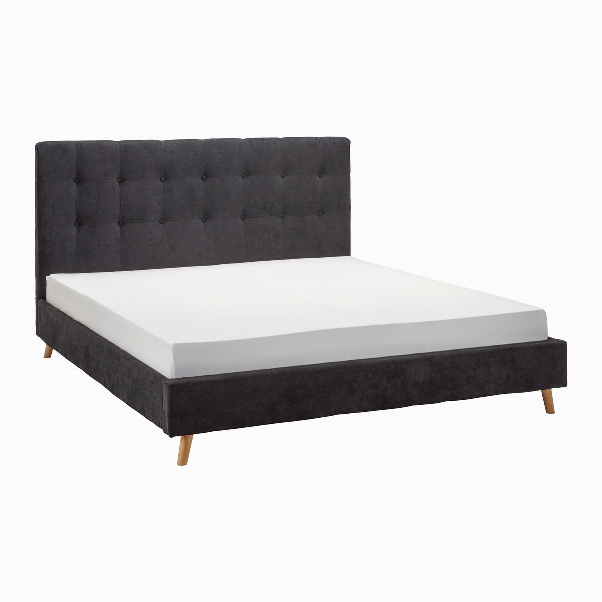 ŁÓŻKO TAPICEROWANE RONJA - kolor naturalny/czarny, Modern, metal/drewno (180/200cm) - Bessagi Home