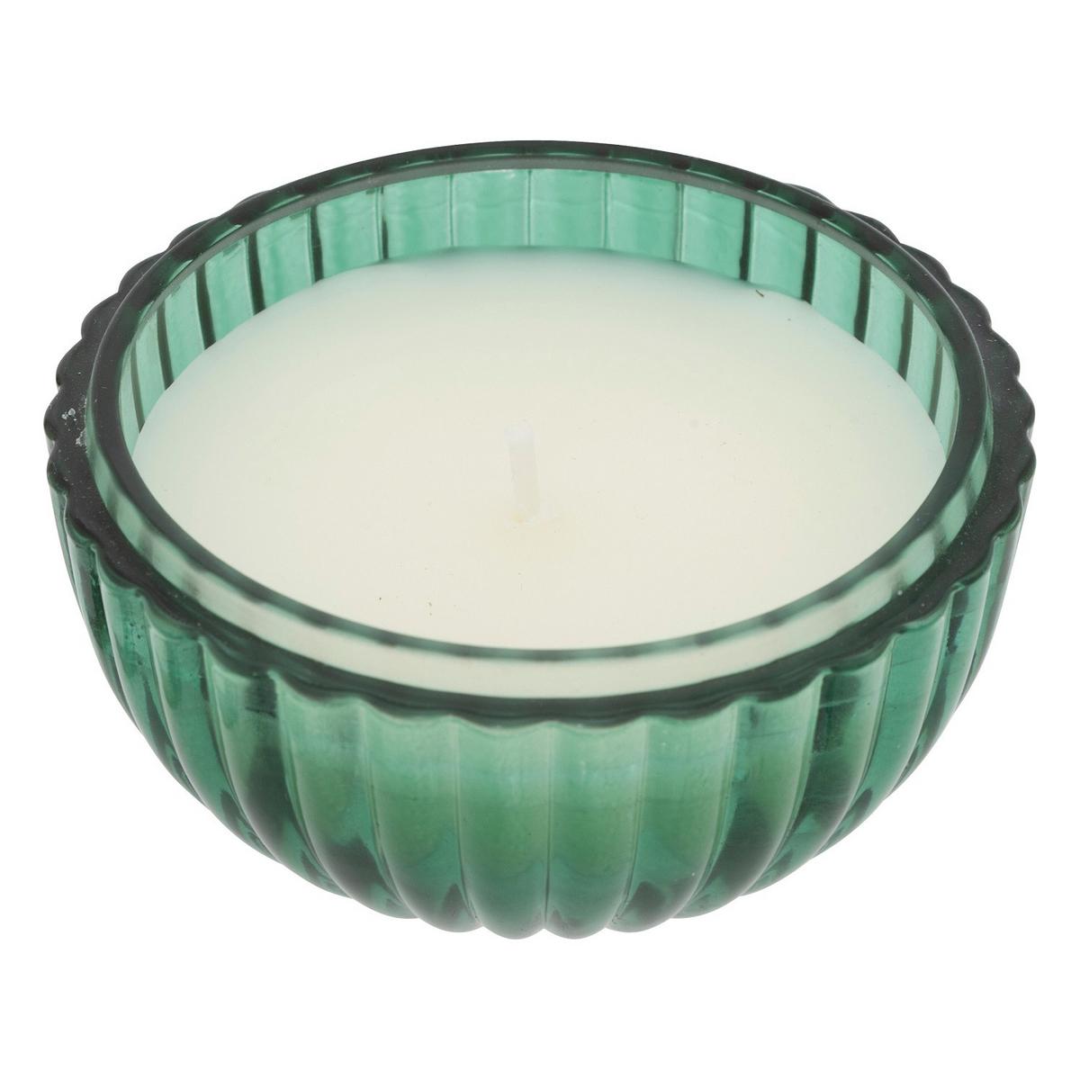 Lumânare în pahar de sticlă Ball, cca. 50 g - verde închis/alb, Modern, sticlă/materiale naturale (7,9/8,6cm)