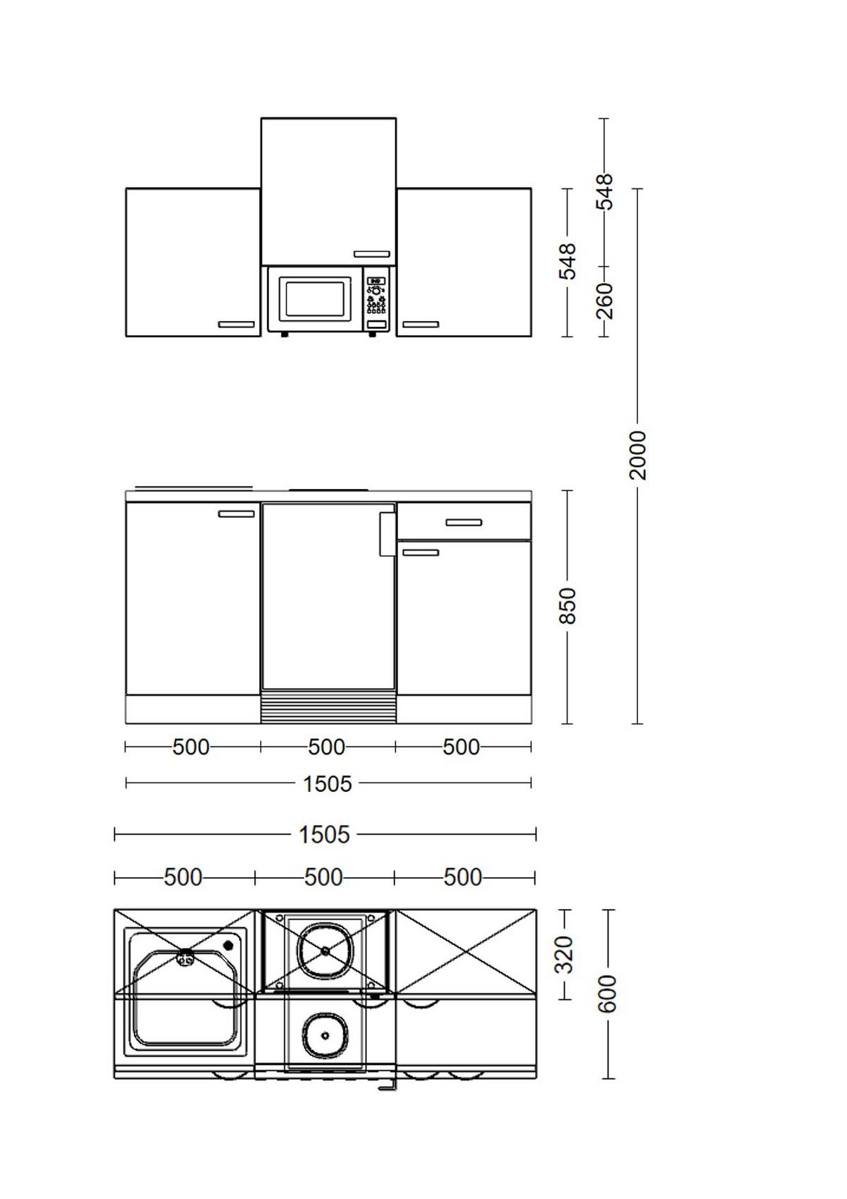 Blok Kuhinja S Aparatima Lucca 150 Cm - sivo-smeđa/bijela, Konvencionalno, drvni materijal/plastika (150,5cm) - MID.YOU