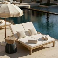 Vrtni Ležalnik Elja, Krem, Les Akacije - siva/barve akacije, Moderno, tekstil/les (195/50/150cm) - Bessagi Garden