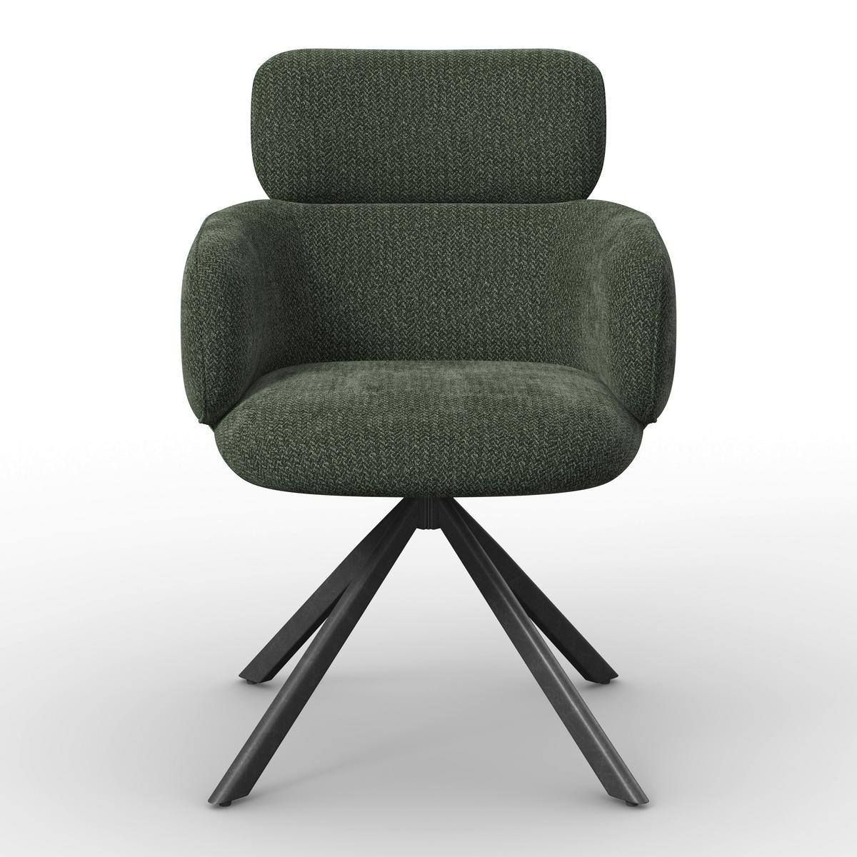 Armlehnstuhl Liora Grün Webstoff Drehbar Gepolstert - Schwarz/Grün, MODERN, Textil/Metall (57,5/84/61cm) - Bessagi Home