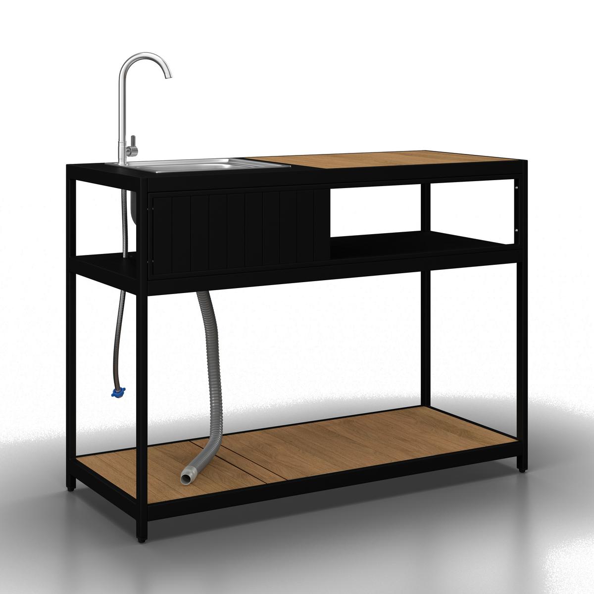 Outdoorküche Delia Schwarz /Naturfarben inkl. Abdeckung - Schwarz/Naturfarben, MODERN, Kunststoff/Metall (127/126/53,5cm) - Bessagi Garden