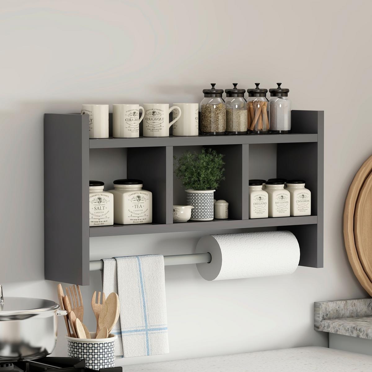 KÜCHENREGAL ASYA R001 WANDREGAL - Anthrazit, Design, Holzwerkstoff (64/35/15cm) - Livetastic
