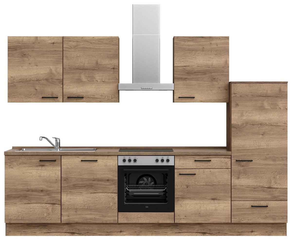 Küchenblock Structura Low m. Geräten Eiche dunkel - Eiche dunkel/Eichefarben, MODERN, Holzwerkstoff/Metall (300cm) - Nobilia