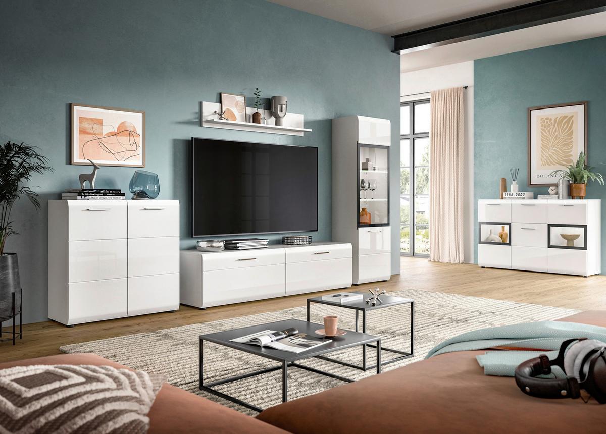 Široka Komoda Ice, Bela Visok Sijaj - srebrne barve/črna, Design, umetna masa/leseni material (125/81/37cm) - Livetastic