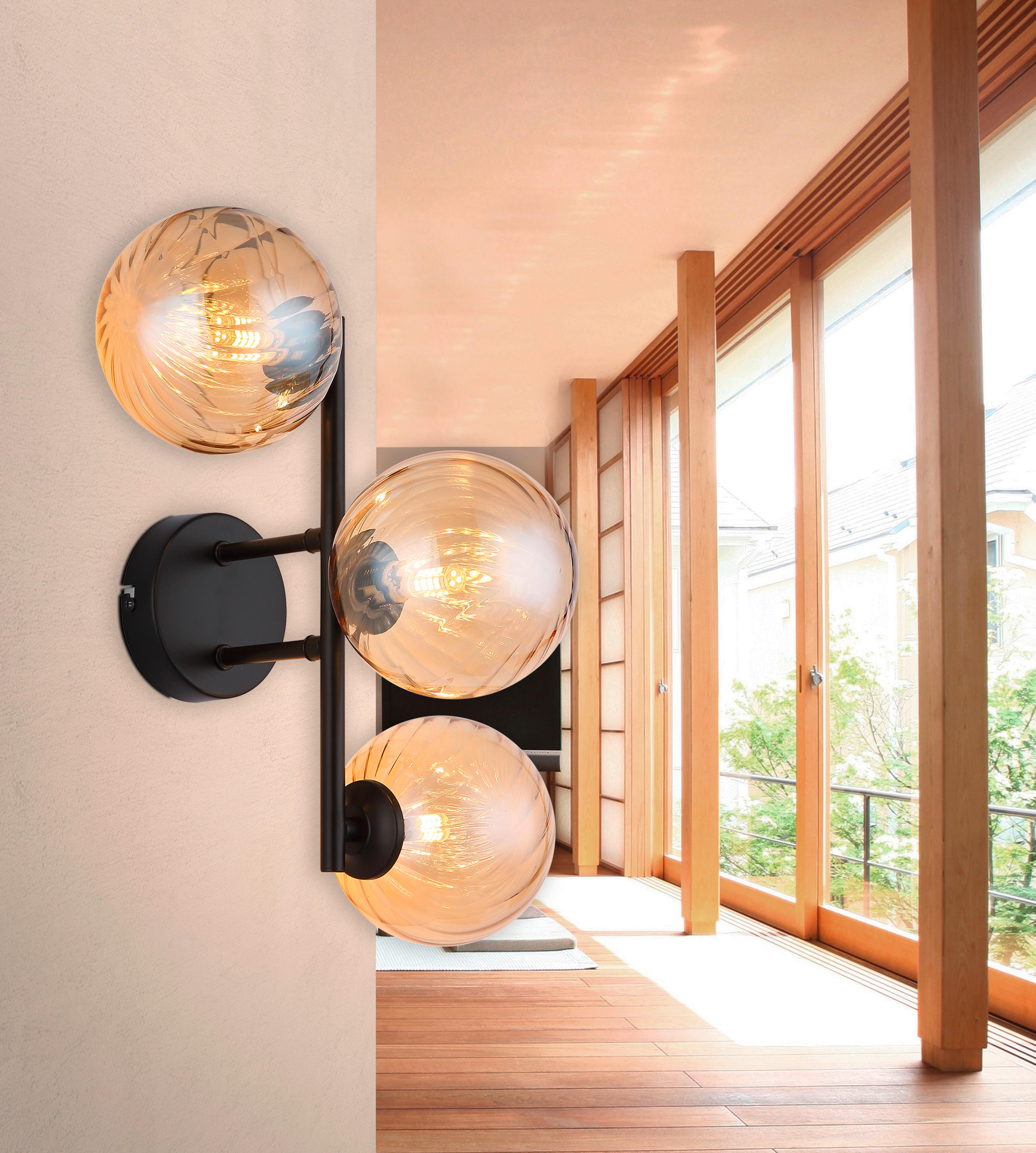 WANDLEUCHTE 56146W - Schwarzchrom/Orange, Design, Glas/Metall (36/28/25cm) - Globo