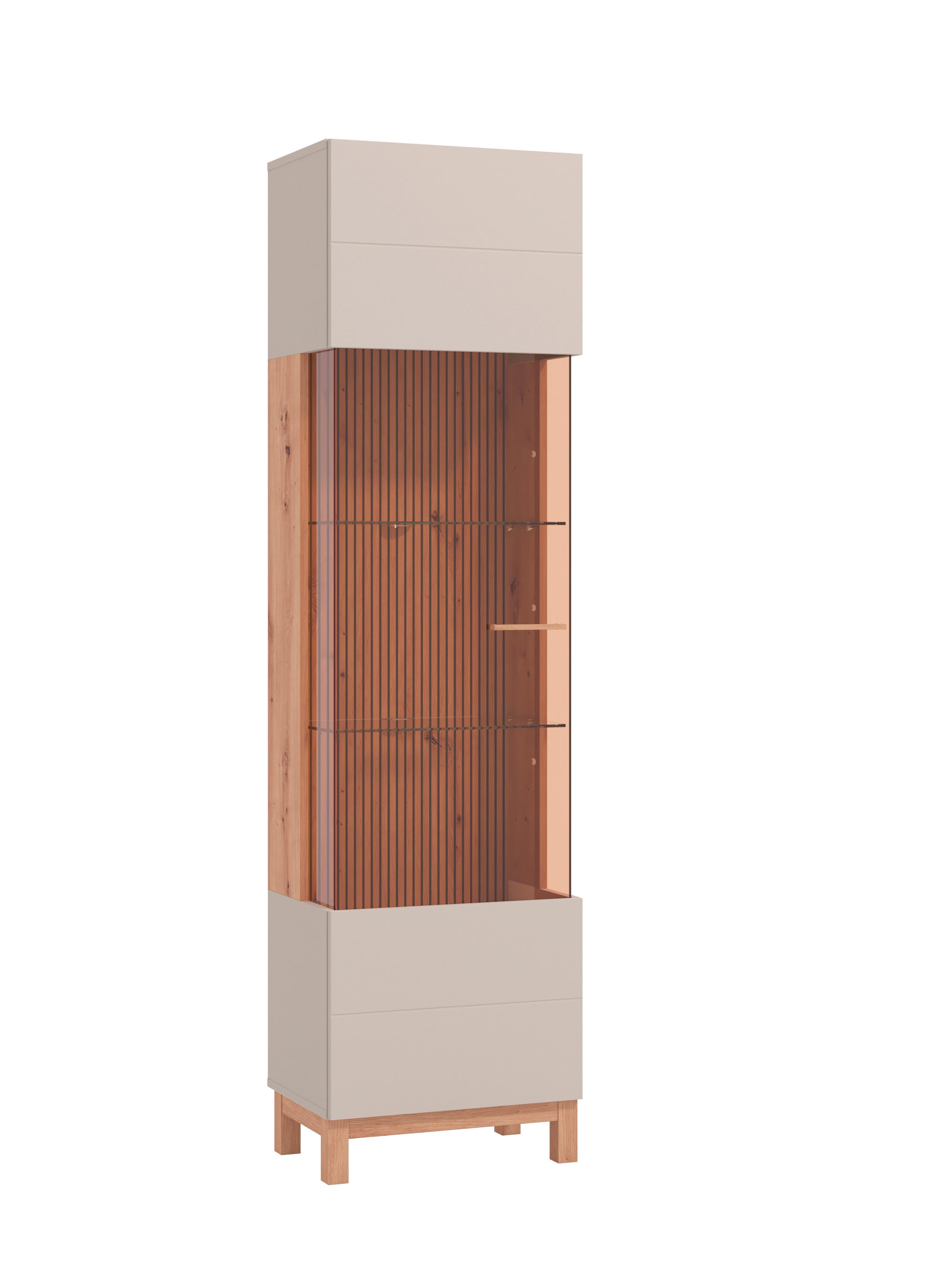 Vitrine Essex Ksm Kaschmir/Eiche Artisan - Kaschmir/Eiche Artisan, MODERN, Glas/Holzwerkstoff (51,5/191,5/35cm) - P & B