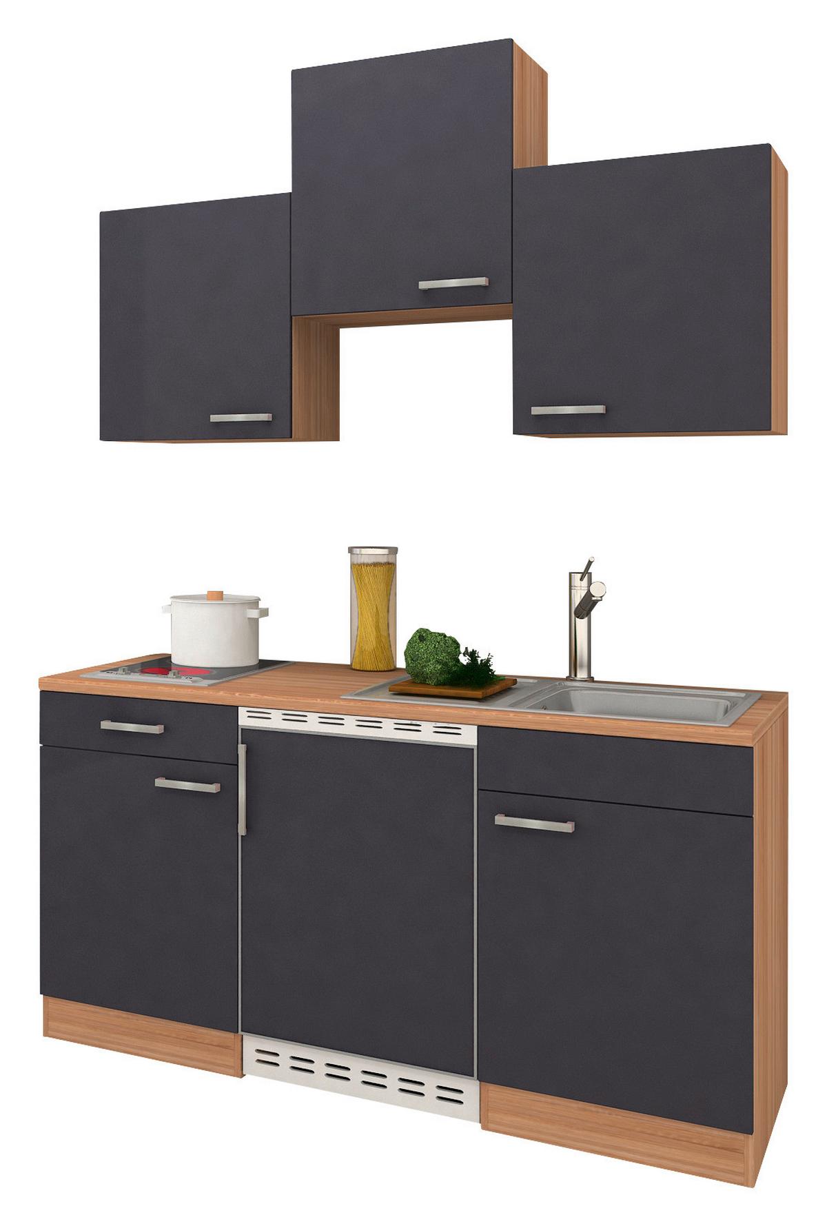 Miniküche Economy m. Geräten B: ca. 150cm Grau/Eichefarben - Eichefarben/Grau, Basics, Holzwerkstoff (150cm) - Respekta