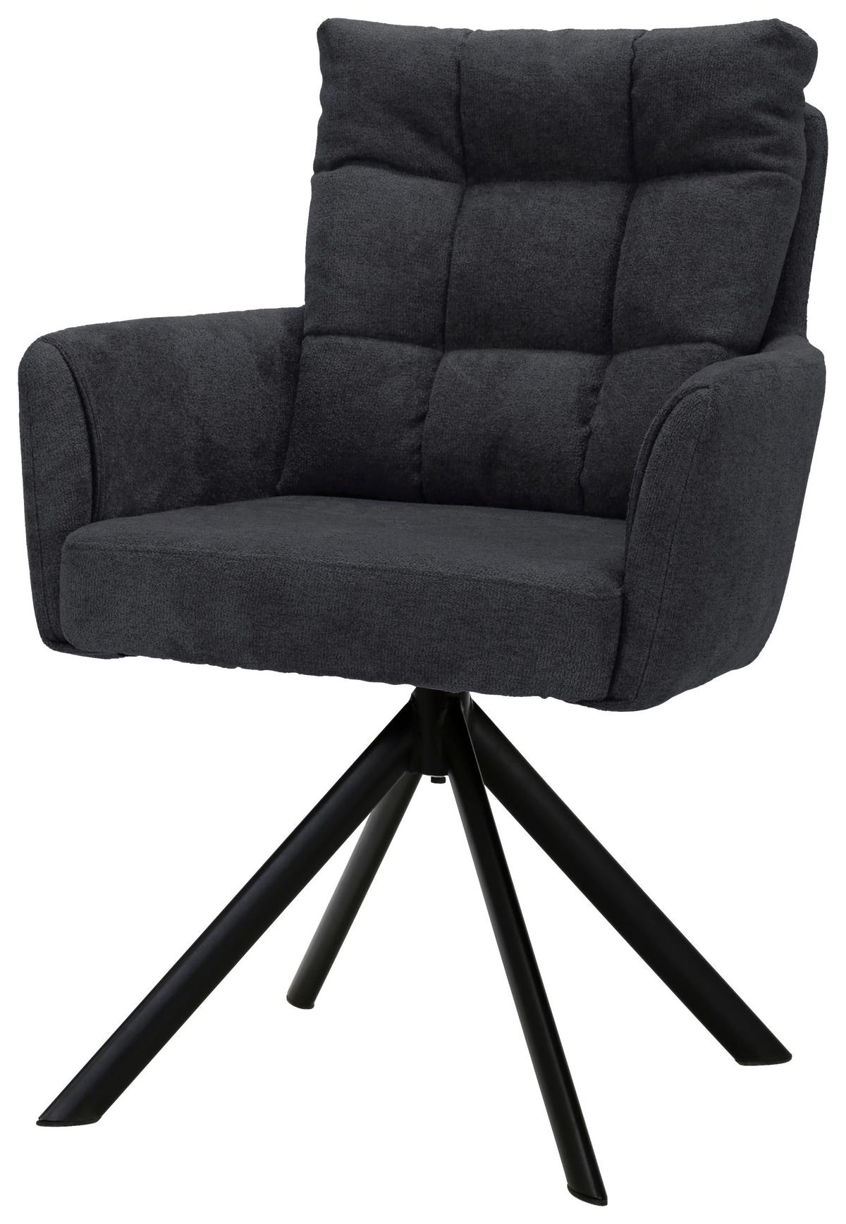 Naslanjač Susan, Črna, Vrtljiv - temno siva/črna, Konvencionalno, kovina/tekstil (59/90/66cm)