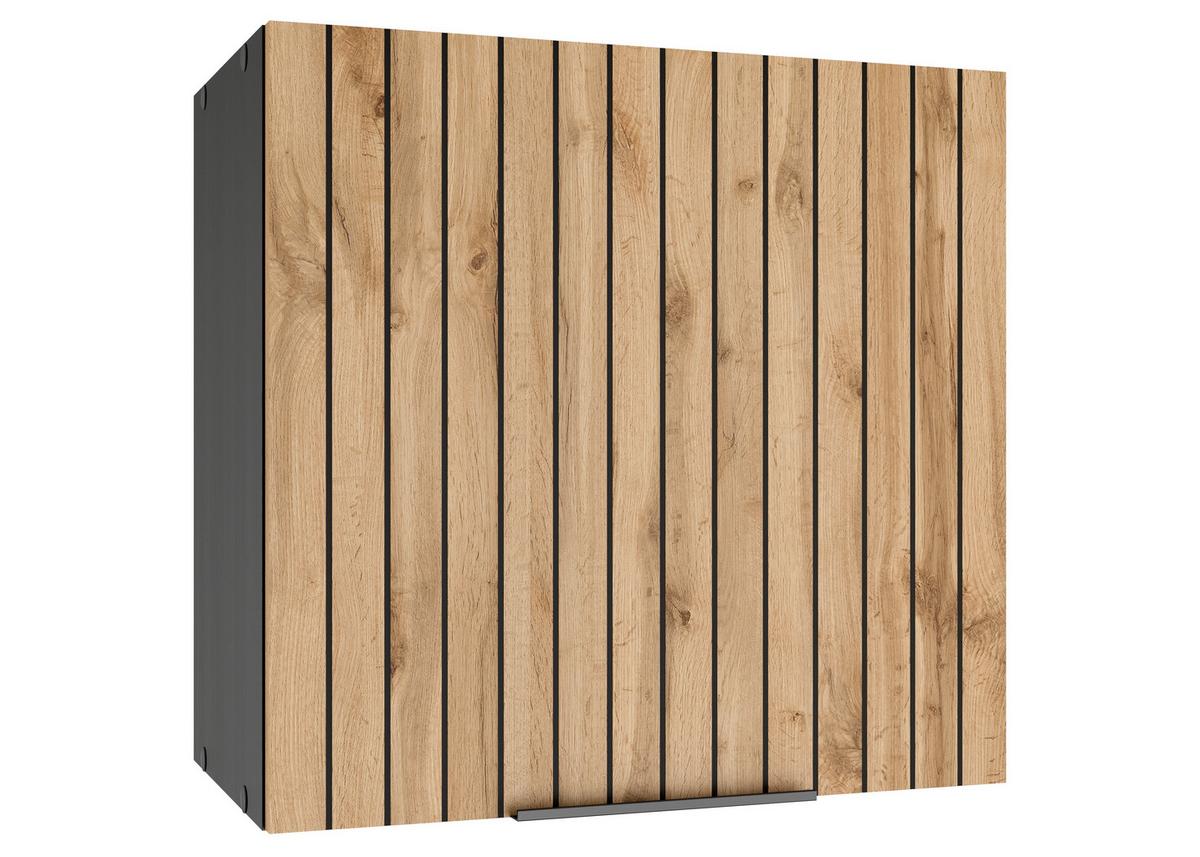 Küchenoberschrank Liverpool H1 Eiche/Graphitfarben - Eiche Wotan/Schwarz, Basics, Holzwerkstoff/Metall (60/57/34cm) - Held