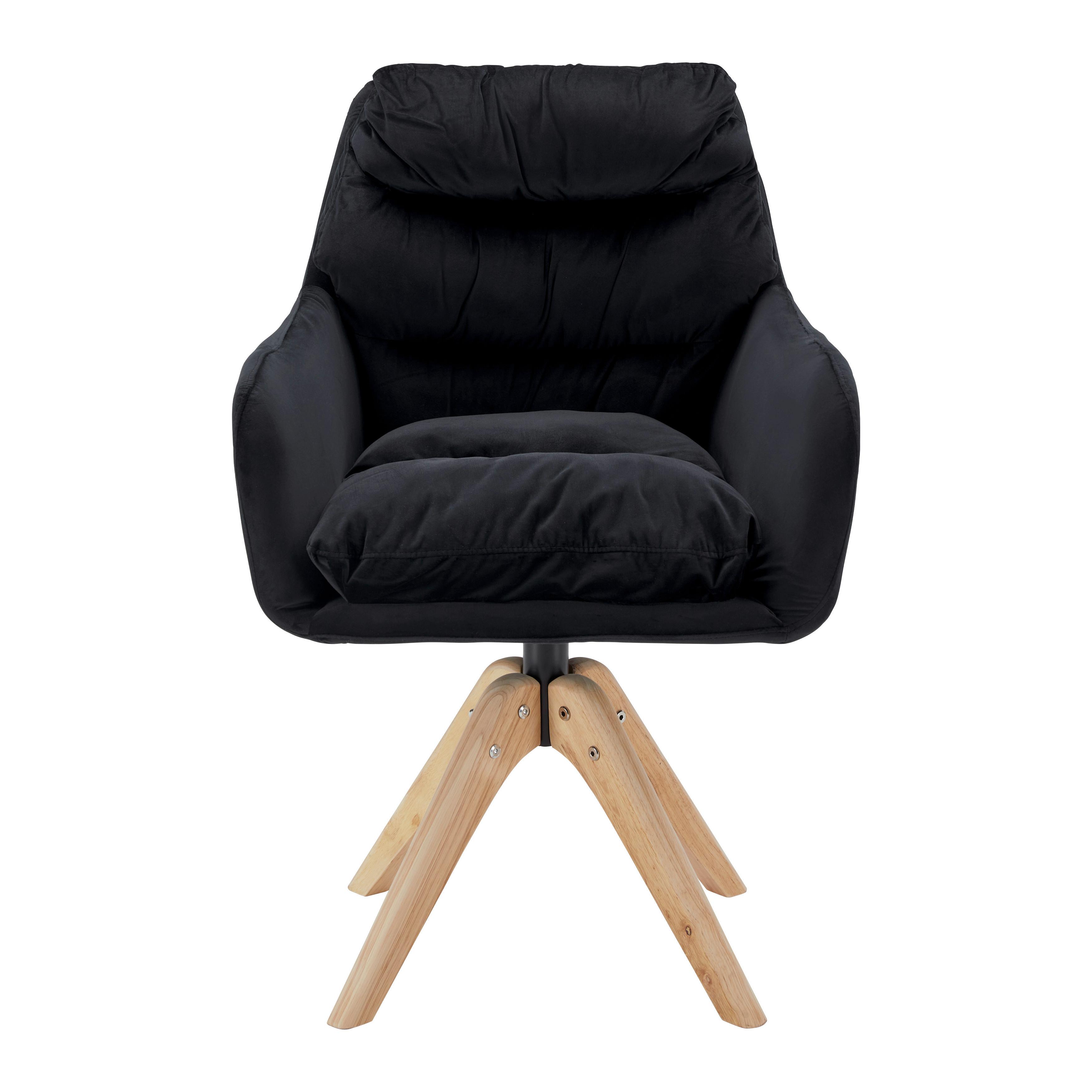 Armlehnstuhl "Juana" Samtbezug, drehbar, schwarz - Schwarz/Naturfarben, MODERN, Holz/Textil (61/93/65cm) - Bessagi Home