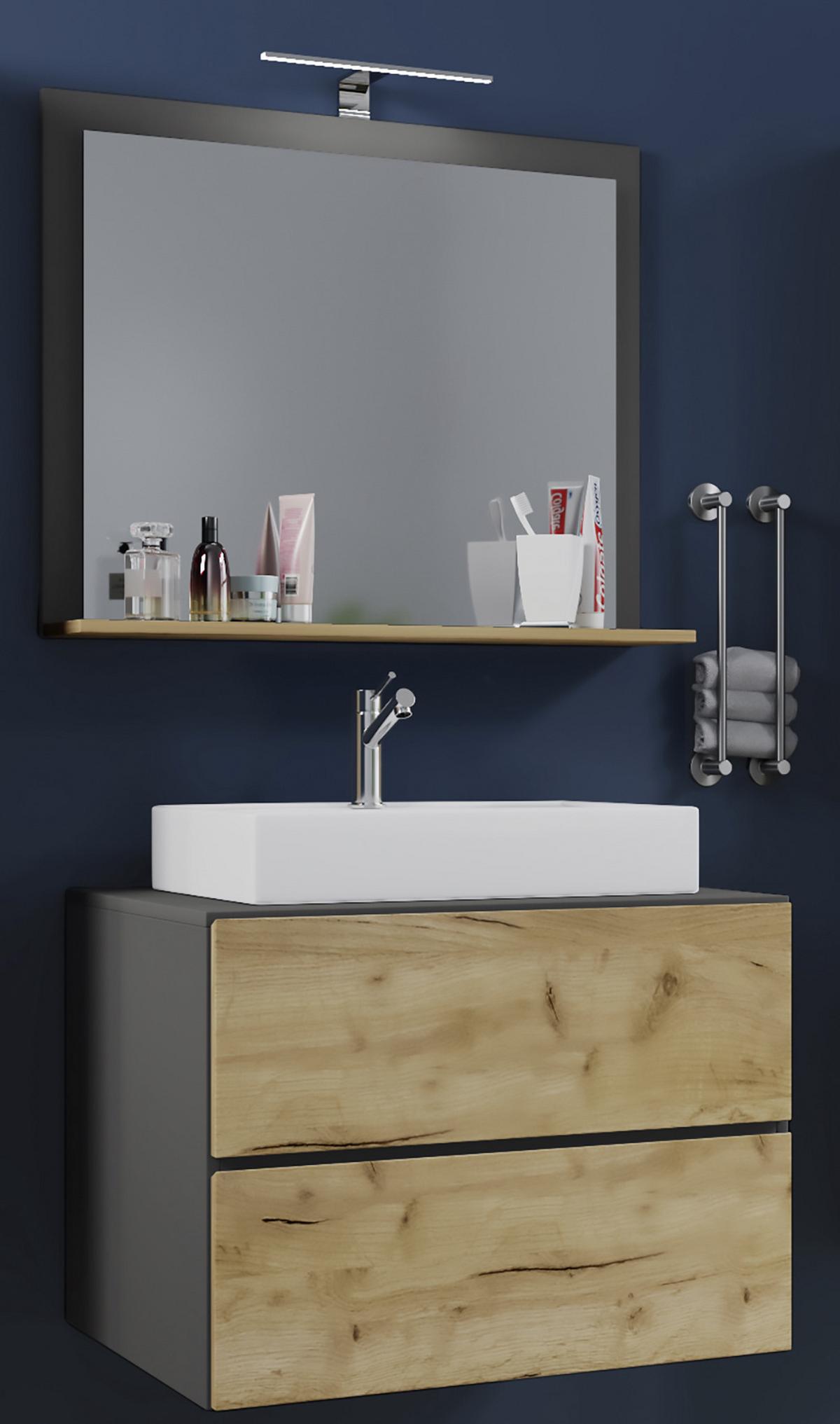 Badezimmer Lendas 3-tlg. ca. 60 cm Anthrazit/Honigeiche - Honigeiche/Anthrazit, MODERN, Glas/Keramik (60cm) - MID.YOU