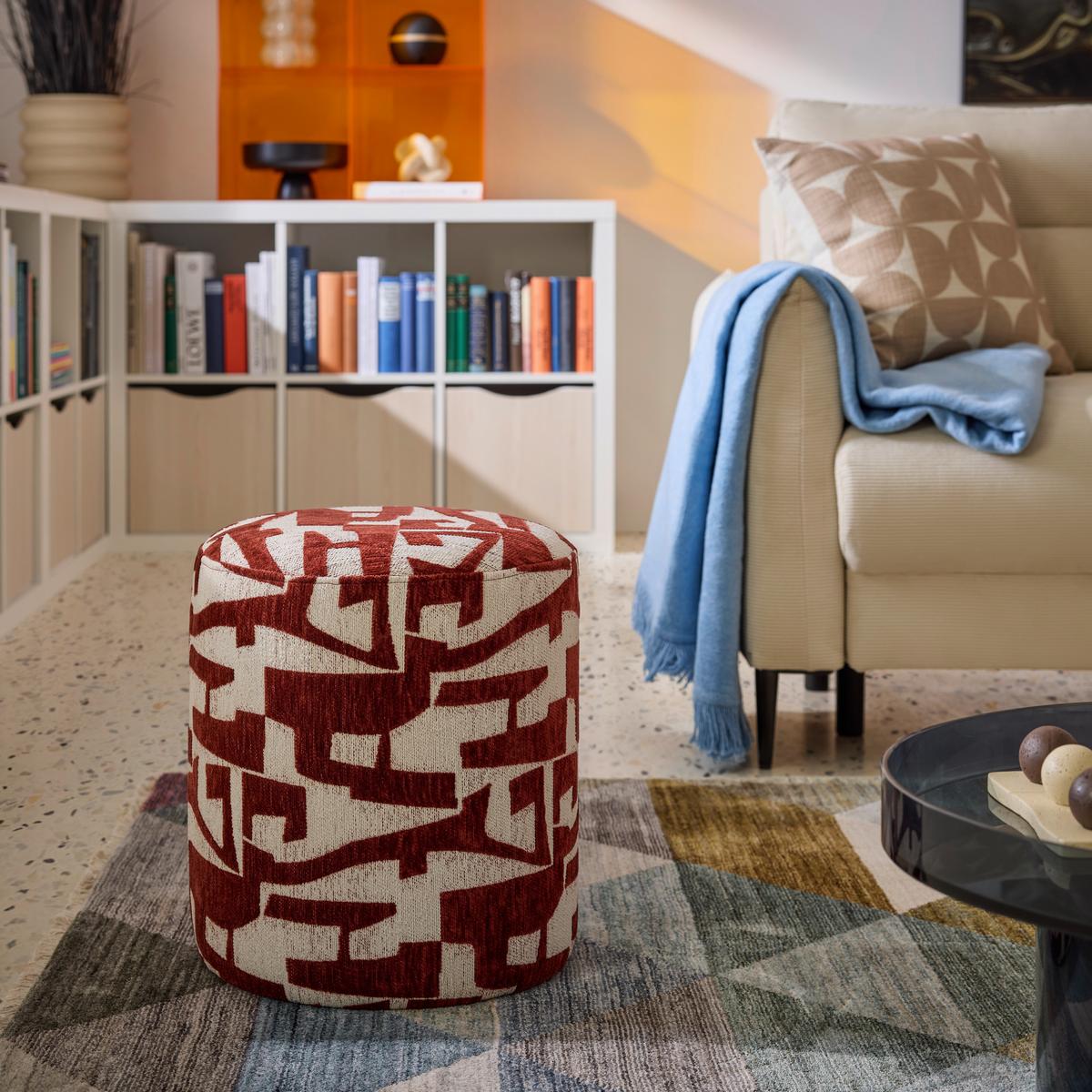 Hocker Marie Weiß/Rotbraun - Rotbraun/Weiß, LIFESTYLE, Holzwerkstoff/Textil (35/40cm) - Mömax
