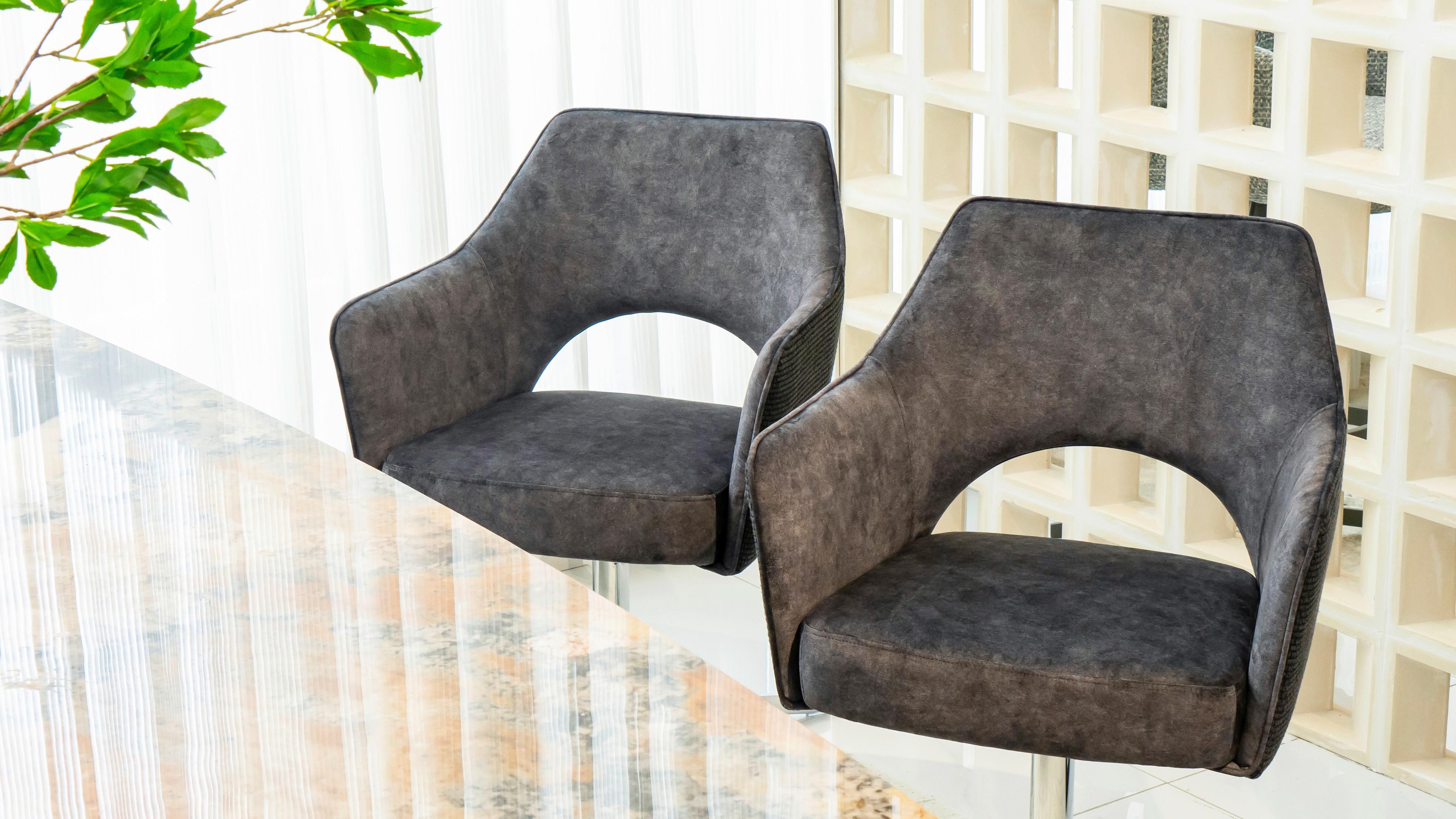STOL MED ARMSTÖD VALLETTA - kromfärg/antracit, Klassisk, metall/textil (61/85/60cm) - Premium Living