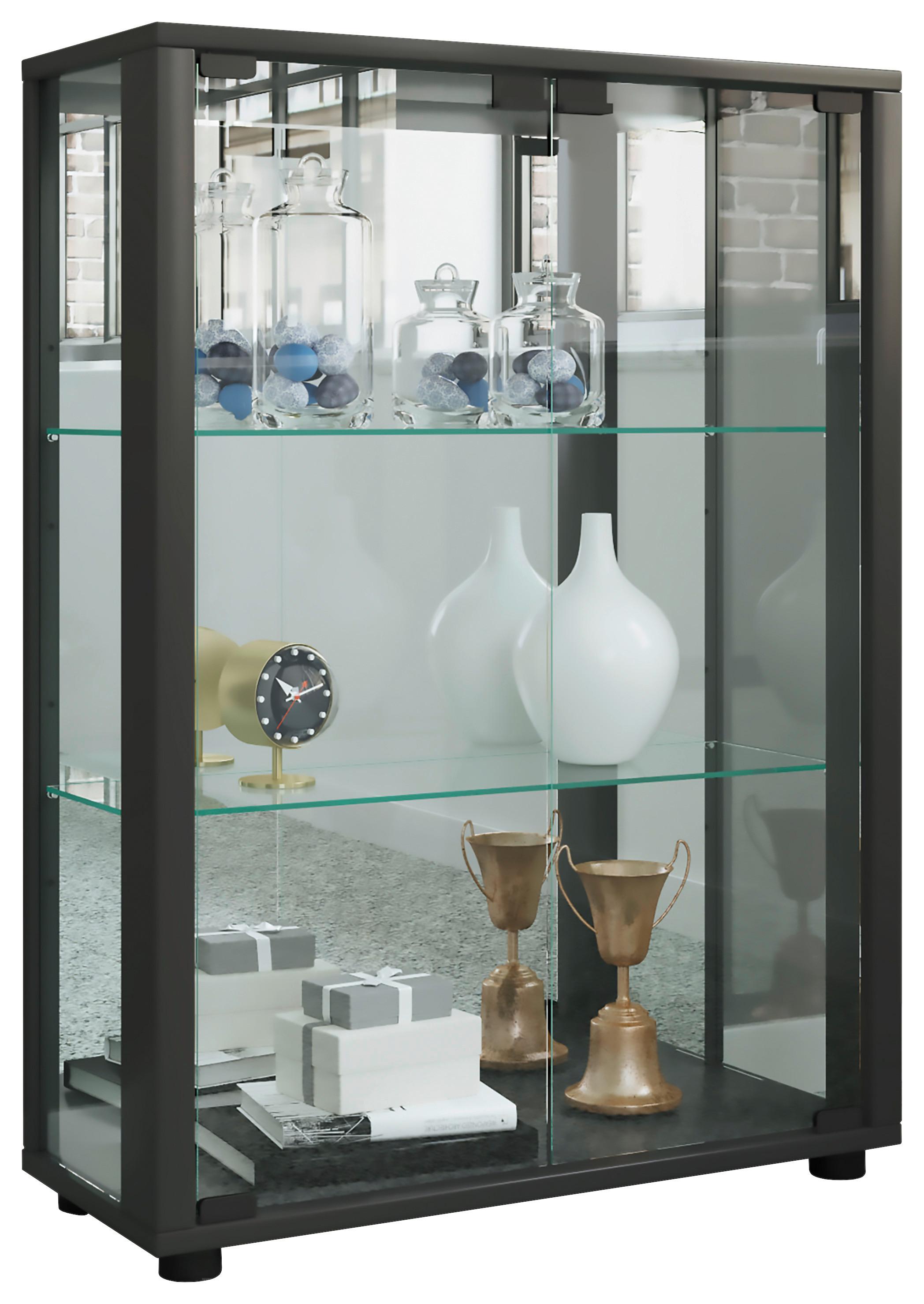 Vitrina Sintalo, Črna - črna, Moderno, umetna masa/steklo (60/80/25cm) - MID.YOU