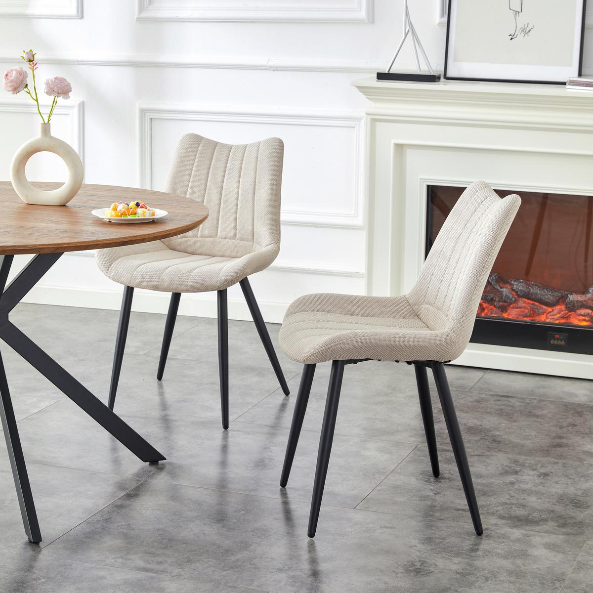 Set Stolov Lotta, Krem Barva, 2 Kos - črna/krem barve, Moderno, kovina/tekstil (53/86/59cm) - MID.YOU