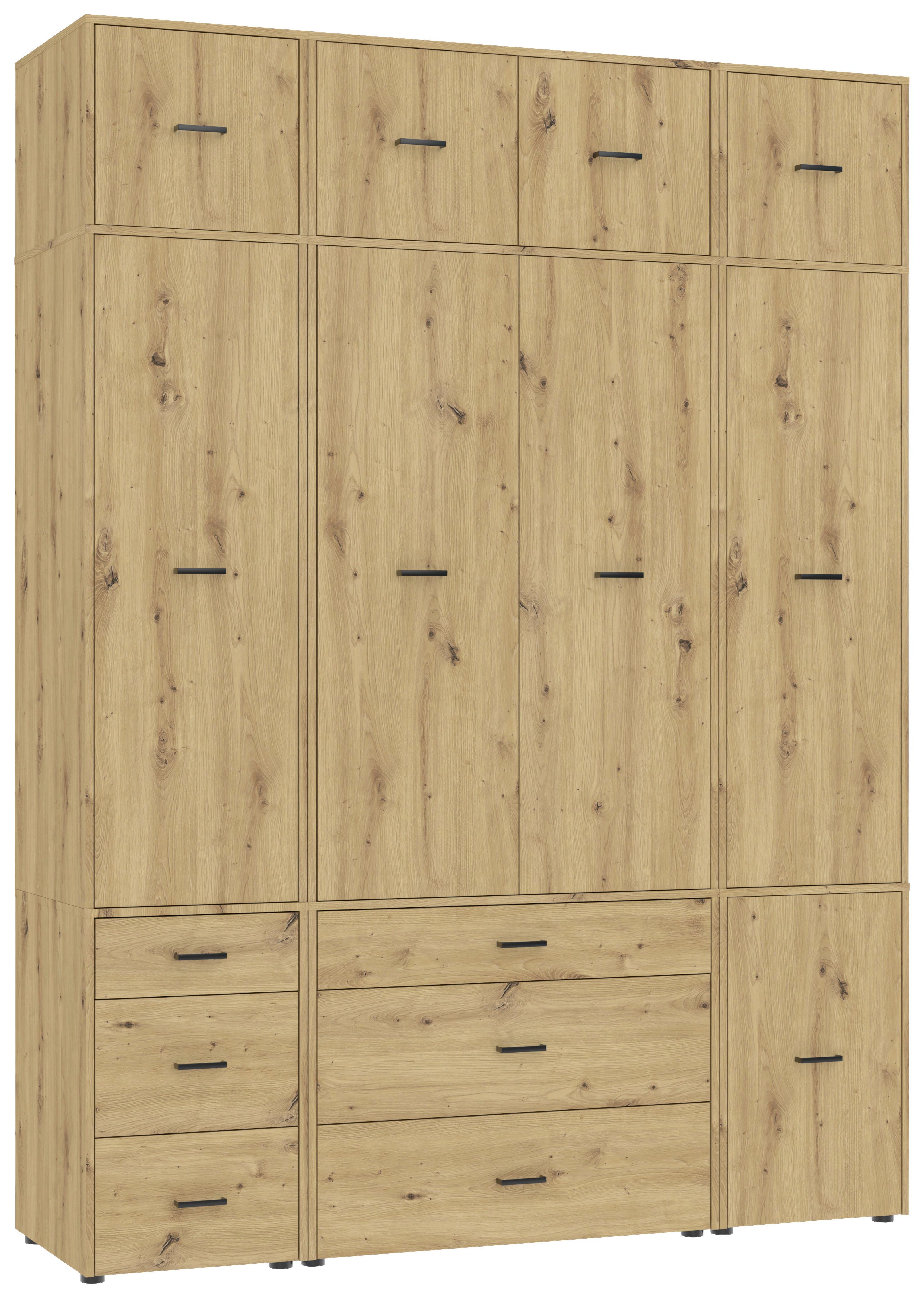 Kleiderschrank Kivo Eiche Artisan - Schwarz/Eiche Artisan, Basics, Holzwerkstoff/Kunststoff (180/239,40/52,1cm) - Based