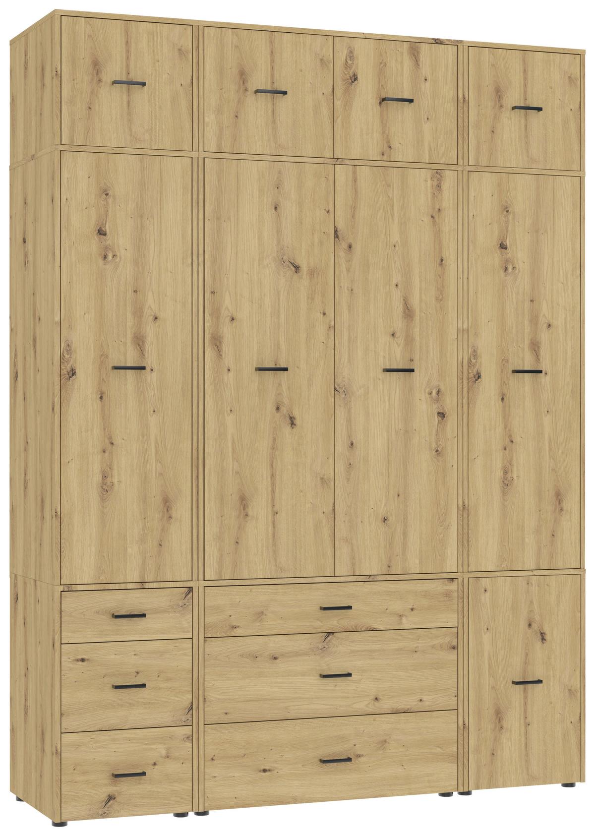 Kleiderschrank Kivo Eiche Artisan - Schwarz/Eiche Artisan, Basics, Holzwerkstoff/Kunststoff (180/239,40/52,1cm) - Based