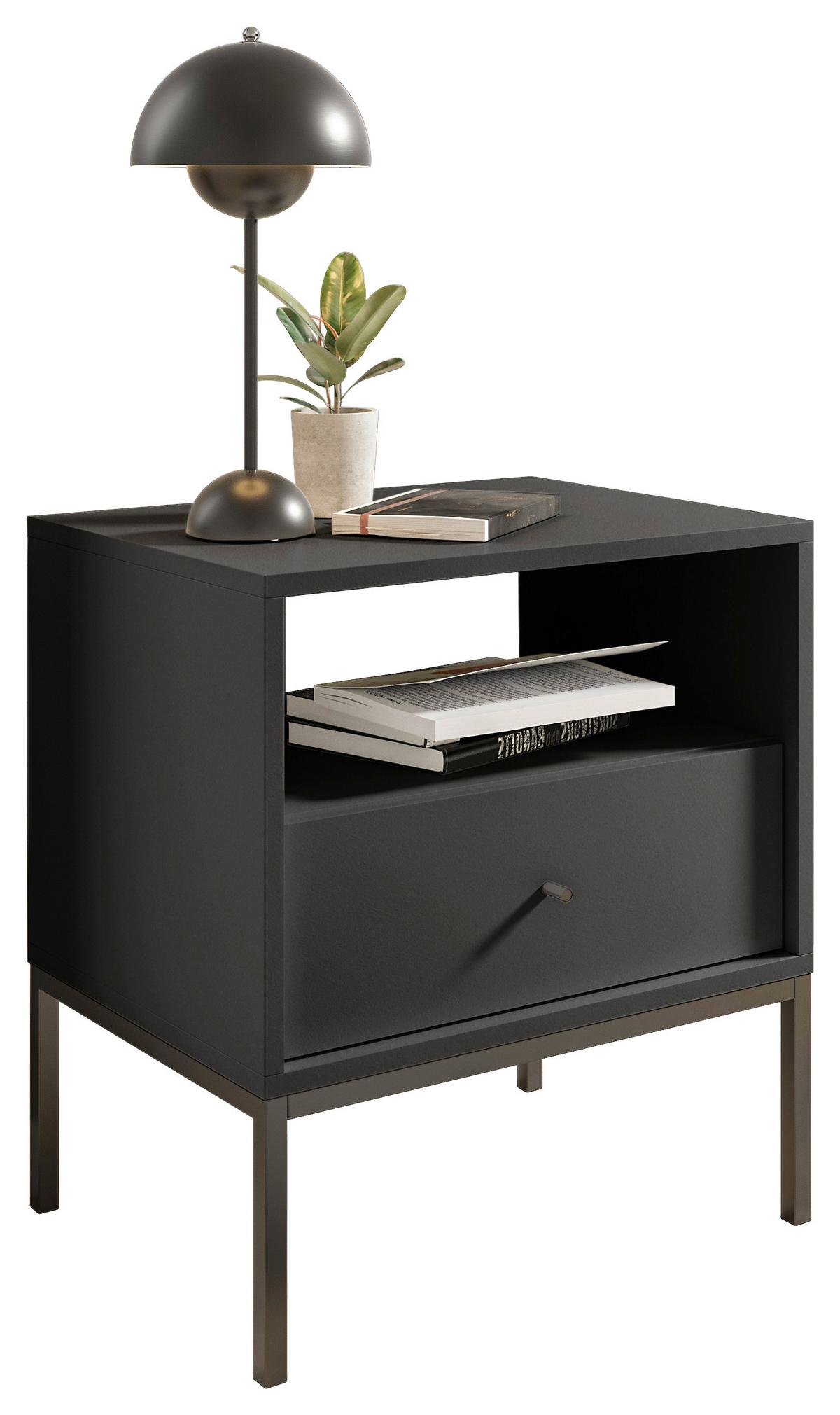 SZAFKA NOCNA INES - czarny/kolor grafitowy, Modern, materiał drewnopochodny/metal (54/56/39cm) - MID.YOU