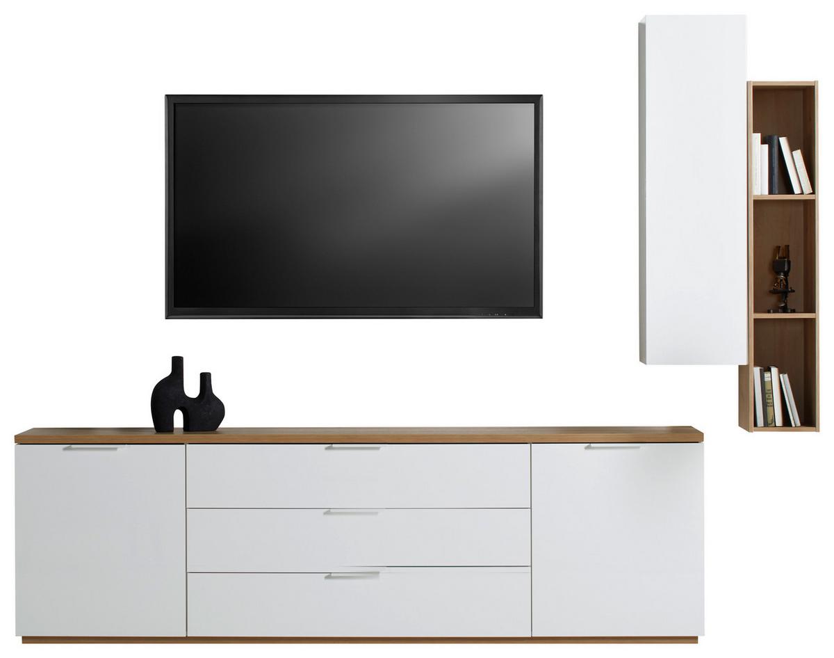 Tv Komoda Wide - bijela/hrast Artisan, Moderno, drvni materijal/metal (240/75/40cm) - Modern Living