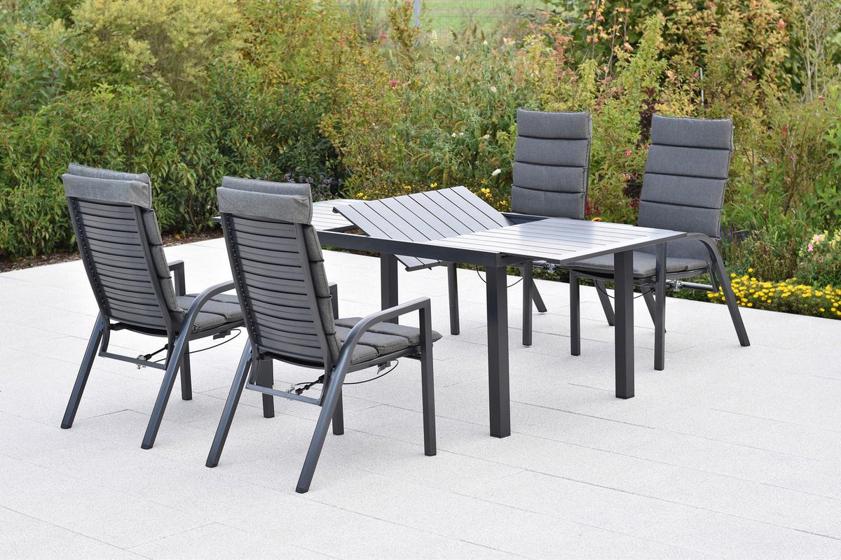 Gartentischgruppe Siros 5-tlg. Graphitfarben - Graphitfarben, KONVENTIONELL, Textil/Metall - Gardenson