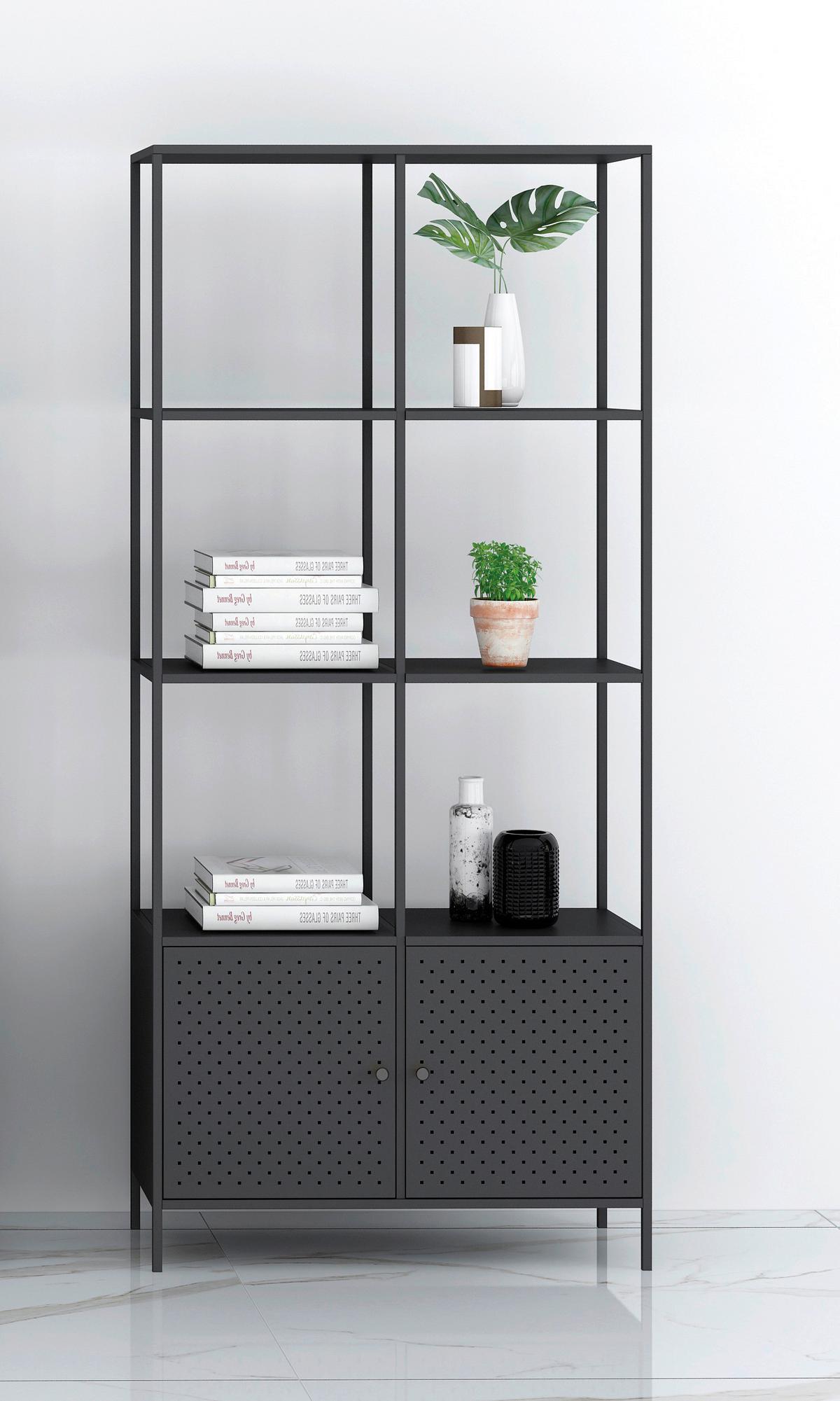 REGAŁ HOUSTON - czarny, Design, metal (80/176/37cm)
