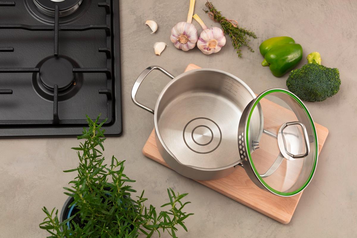 Oală Munich 2,5L - culoare inox, Design, sticlă/metal (20cm) - Chefkoch+Fackelmann