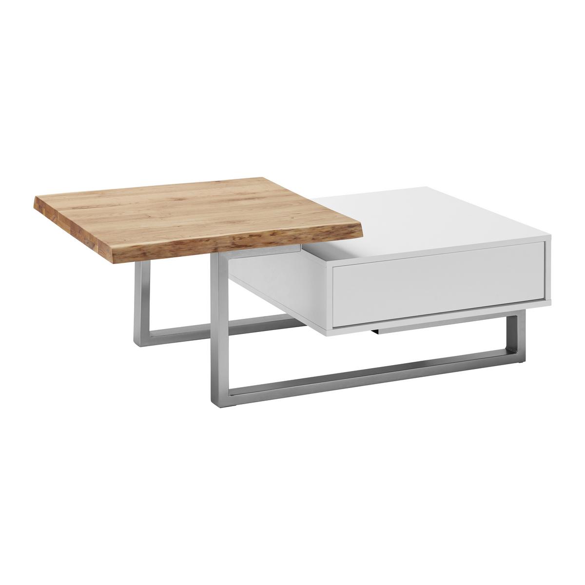 Couchtisch Carlos Weiß/Eichefarben Echtholz/MDF - Eichefarben/Weiß, MODERN, Holz/Metall (110/61/40cm) - Bessagi Home