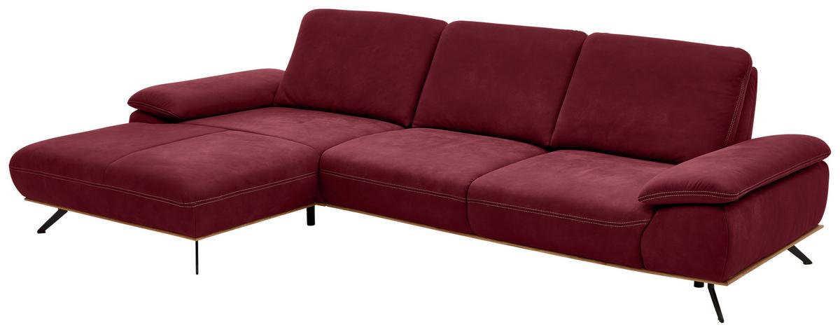 Wohnlandschaft Erling Weinrot - Beige/Weinrot, MODERN, Leder/Metall (187/89/322cm) - Premium Living