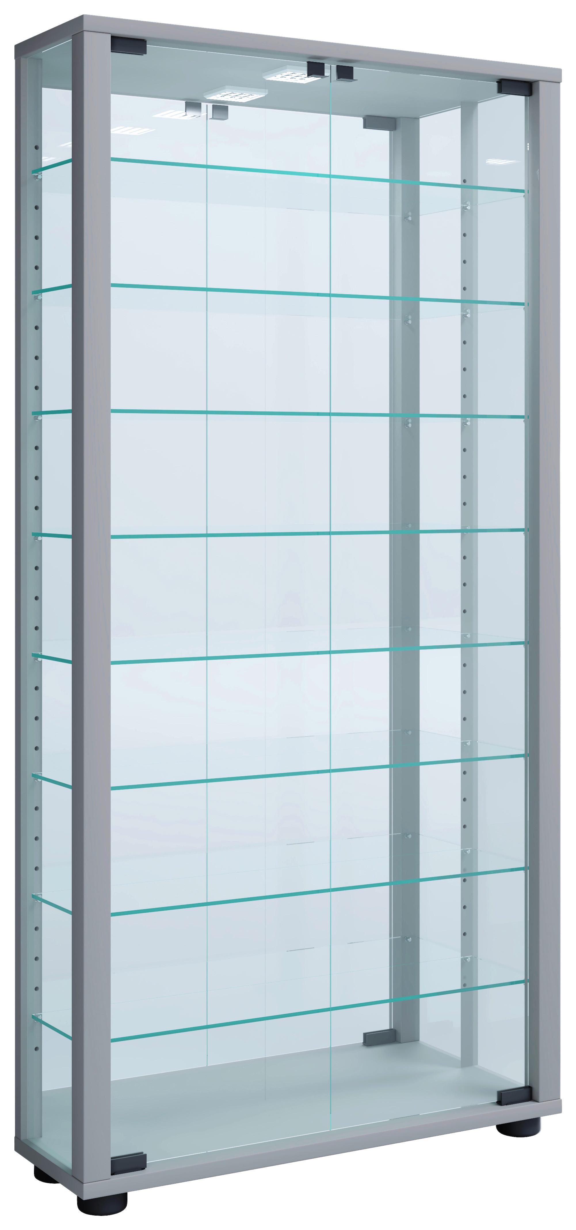 Viseča Vitrina Vitrosa, Srebrna - srebrne barve/črna, Moderno, umetna masa/steklo (59/114,3/18cm) - MID.YOU