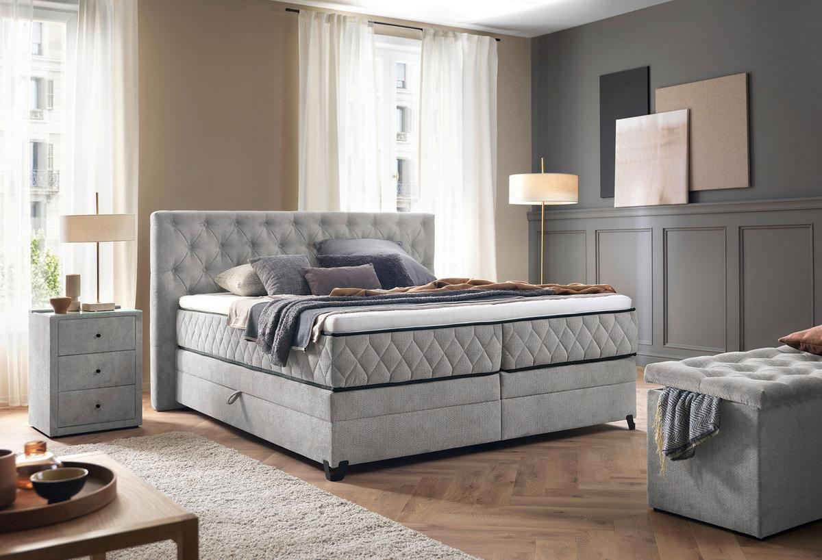 Boxspring Krevet Carmen - srebrne boje/tirkizna, Konvencionalno, drvni materijal/drvo (160/200cm) - Modern Living