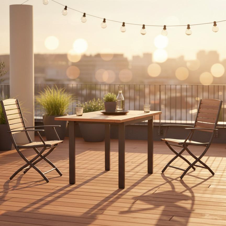 Balkontisch Naturfarben Akazie ausziehbar ca. 65x75x65cm - Graphitfarben/Naturfarben, MODERN, Holz/Metall (65-130/75/65cm) - Gardenson