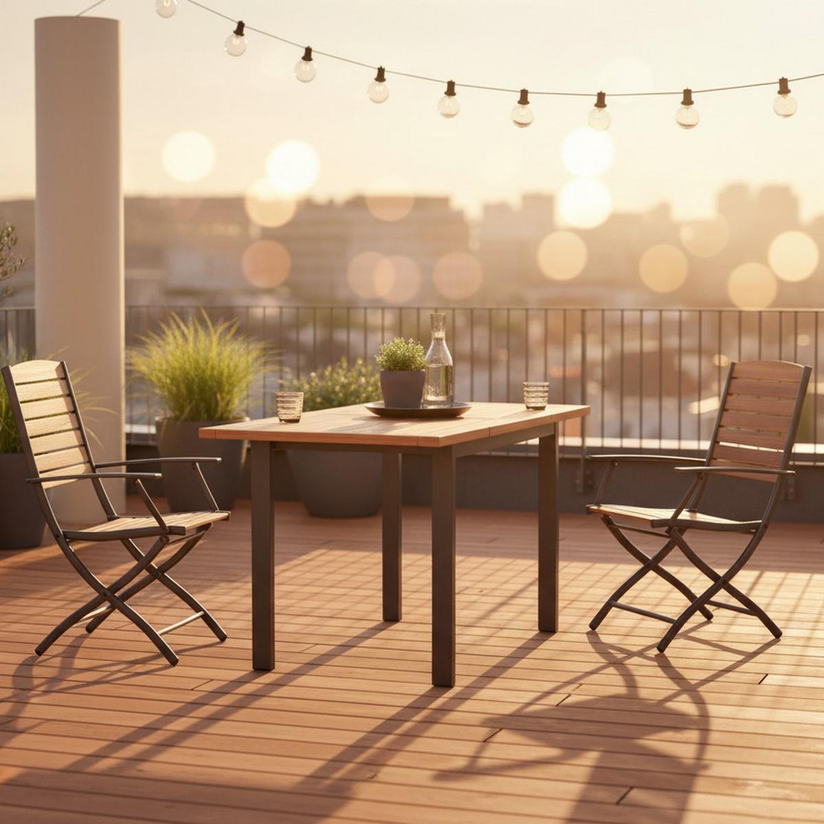 Balkontisch Naturfarben Akazie ausziehbar ca. 65x75x65cm - Graphitfarben/Naturfarben, MODERN, Holz/Metall (65-130/75/65cm) - Gardenson