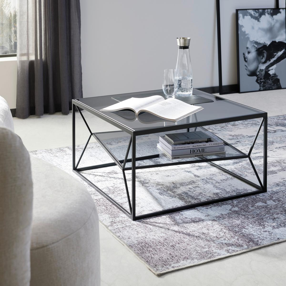 STOLIK KAWOWY ANGEL - czarny/szary, Modern, metal/szkło (70/70/38cm) - Premium Living