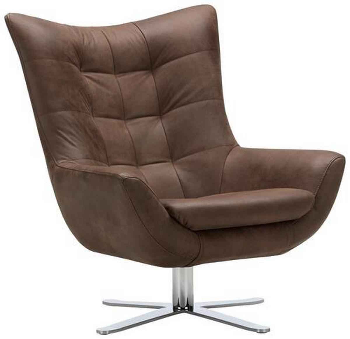 Sessel Venezuela aus Echtleder - Dunkelbraun/Alufarben, LIFESTYLE, Textil/Metall (81/95/90cm) - Premium Living