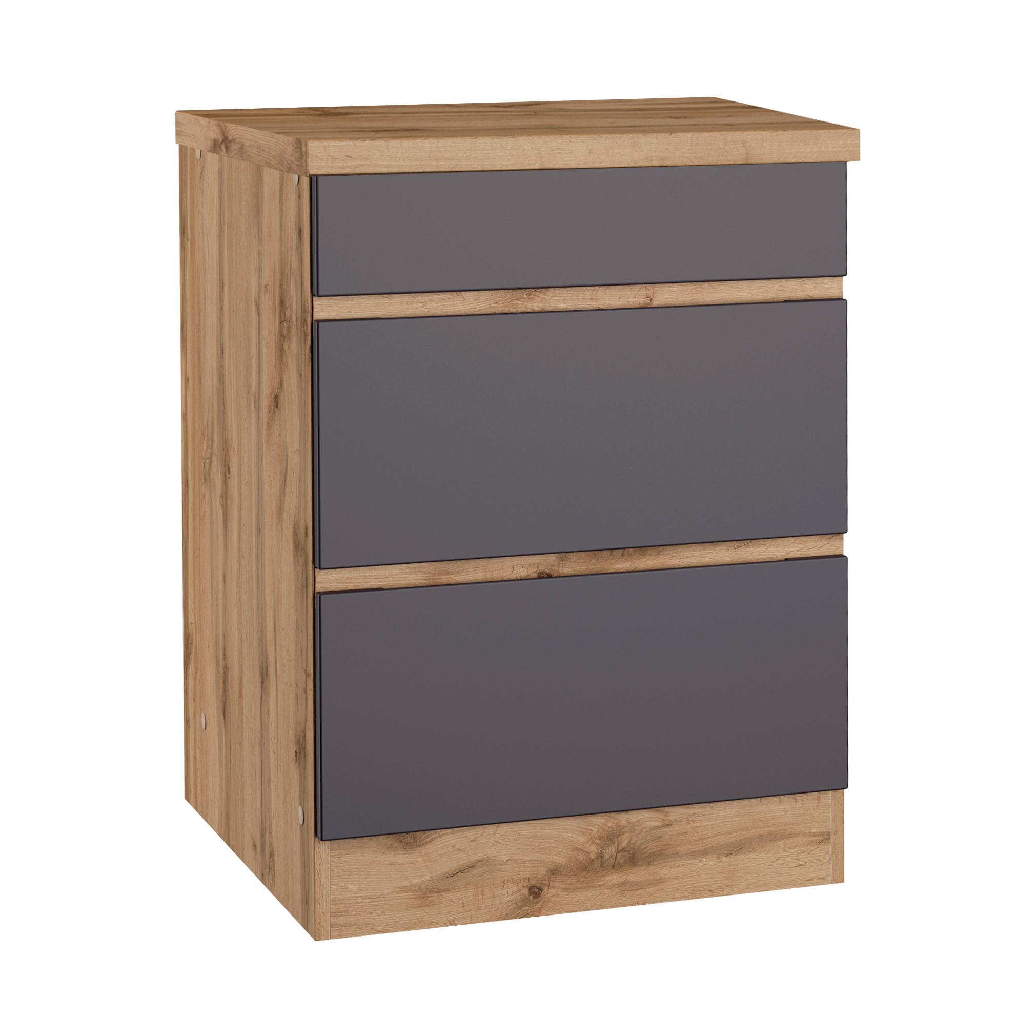 Küchenunterschrank Turin ca. 60x86 cm cm Grau/Eiche - Eiche Wotan/Grau, Design, Holzwerkstoff (60/86/60cm) - Held