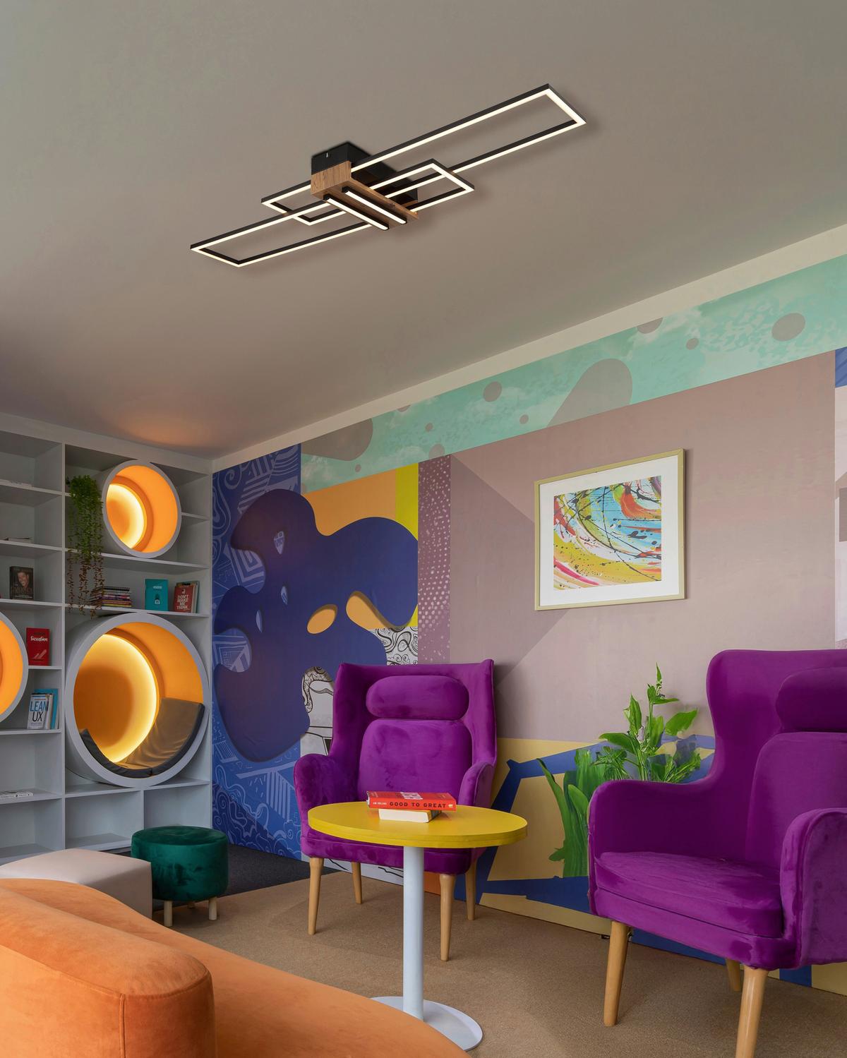 LED-DECKENLEUCHTE 67208-40N DAKARI - Weiss/Dunkelbraun, Natur, Holzwerkstoff/Kunststoff (100/25/9,7cm) - Globo